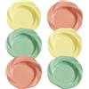 NOZVYCI 6 piatti da dessert in plastica riutilizzabili, piatti da picnic, adatti per forno a microonde per bambini e adulti [Rosa+Giallo+Verde]