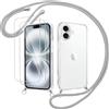 Votvloay Cover Cordino per iPhone 16 6,1 con 2 x Pellicola Protettiva Vetro Temperato, Trasparente Custodia con Laccio Tracolla Corda, Sottile TPU Silicone PC Antiurto Case per iPhone 16, Grigio