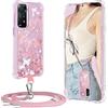 XCYYOO Cover per Xiaomi Redmi Note 12 Pro 4G/ 11 Pro/ 11 Pro+ con Cordino, Custodia con Tracolla Collana Silicone Trasparente, Antiurto Glitterato Cellulare Protettiva Case - Rosa