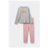 Tezenis Pigiama Lungo Bimba Cotone Pesante Patch Cani Bambina Grigio