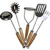 FUTURE OF FURNITURE Set di 5 utensili di alta qualità - INOX e legno naturale, Made in EU, mestolo, cucchiaio per spaghetti, schiumarola, forchetta grande, tornitore, cucina, regalo