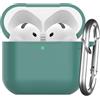 Nemteur Custodia per AirPods 4 2024, Case Protettiva in Silicone per AirPods 4th 2024 Cover in Silicone Visibile a LED Frontale con Moschettone, Verde Pino