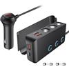 OOWOLF Caricatore accendisigari QC 3.0 140W 12V/24V,Accendisigari usb Interruttore di alimentazione caricabatterie per auto,3 DC socket splitter 4 porte USB distributore auto per smartphone,tablet,GPS