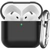 Nemteur Custodia per AirPods 4 2024, Case Protettiva in Silicone per AirPods 4th 2024 Cover in Silicone Visibile a LED Frontale con Moschettone, Nero