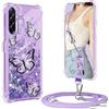 XCYYOO Cover per Samsung Galaxy A26 5G con Cordino,Custodia per Samsung Galaxy A26 5G con Tracolla Collana Silicone Trasparente,Antiurto Glitterato Cellulare Protettiva Case - Viola