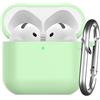 Nemteur Custodia per AirPods 4 2024, Case Protettiva in Silicone per AirPods 4th 2024 Cover in Silicone Visibile a LED Frontale con Moschettone, Avocado