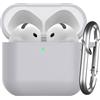 Nemteur Custodia per AirPods 4 2024, Case Protettiva in Silicone per AirPods 4th 2024 Cover in Silicone Visibile a LED Frontale con Moschettone, Grigio