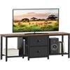YATINEY Mobile TV con Cassetti, Consolle TV per TV Fino a 55, Mobili TV per Soggiorno con Ripiani e 2 Cassetti, Struttura in Metallo, per Soggiorno o Camera, Marrone Vintage e Nero XDS02BR