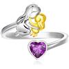 Qings Febbraio Ametista Anello Pietra di Nascita con Design Madre Figlia in Argento Sterling 925 Anello Mama e Figlia con Cuore Zircone per Mamma Nonna Moglie Donne