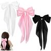 SZETOSY Bowknot Clip per capelli confezione da 3, da donna, per capelli francesi, grandi fermagli per capelli Big Bow Long Tail Pin per capelli per donne ragazze nero bianco rosa