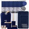 XLHOMO Set da bagno da 12 pezzi con tenda da doccia con paillettes, set di accessori da bagno blu navy completo di cestino, portaspazzolino, bicchiere per spazzolino da denti, dispenser di sapone, vassoio,