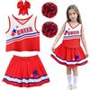 PIXUYE Costume da cheerleader bambine Vestito da cheerleader ragazze con pompon e calzini uniforme Vestiti Carnevale Bambina per Halloween Carnevale Festività set per feste di compleanno，Pink-150