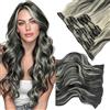 Elailite Extension Capelli Clip in Hair Extensions Ondulate Nero/Biondo Chiaro, 6 Fasce Separate Colorate 55cm Capelli Mossi Sintetici 150g