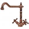 Plados IDEAOLD-17 Rubinetto cucina Gruppo monoforo con canna Old Fashion rustico e maniglie a croce modello Ideaold finitura 17 Rame Anticato