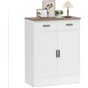 HOMCOM Credenza Cucina con 2 Cassetti e Armadietto 2 Ante, Mobile Cucina Moderno con Ripiano Regolabile, Credenza Buffet per Soggiorno, Sala da Pranzo e Salotto, 68.6x35x90.3 cm, Bianco e Marrone