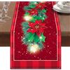 Frigg Runner Tavola Moderno Natalizio 230 x 33cm, Decorazioni Tavola Natale, Runner Tavola Natalizio Rosso Stampa con Stella di Natale, Foglia di Agrifoglio e Fiocchi Di Neve, per Decorazioni Tavola Natale