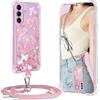 XCYYOO Cover per Samsung Galaxy A34 5G con Cordino,Custodia per Samsung Galaxy A34 5G con Tracolla Collana Silicone Trasparente,Antiurto Glitterato Cellulare Protettiva Case - Rosa
