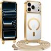 Kokio Cover Magnetica per iPhone 17 Pro Case avec Cordino,Compatibile con MagSafe, Trasparente Morbido Custodia Paraurti Antiurto, Resistente all'us, Antigraffio, Oro