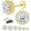 ADRAMATA Orecchini Moissanite Donna Uomo - Argento Sterling 925 Orecchini Ipoallergenici a Base Piatta Diamante Simulato Colore D VVS1 Taglio Brillante Rotondo, Placcato Oro Bianco 14K Gioiello Regalo