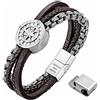 Murtoo Bracciale Uomo in Pelle Marrone Catena Argento Braccialetti Braccialetto Magnetico Chiusura Regalo per Lui (Marrone Catena Argento, 22cm)