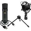 Pronomic USB-M 2000 BK Microfono a Condensatore per Podcast - Ideale per Strumenti, Voce e Parlato - Capsula Elettrete a Condensatore Back 14 mm - Direttività Cardioide - 16 Bit / 48 kHz - Nero