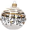 Keyhomestore- Set 4 palline per albero di Natale in vetro, trasparenti e decoro color oro e nero. Decorazione per albero di Natale da interno. Diametro 8 cm
