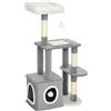 PawHut Albero Tiragraffi per Gatti con Casetta, Lettino e 2 Palline, in Legno e Peluche, 55x40x107 cm, Grigio e Bianco | Aosom Italy