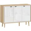 HOMCOM Credenza Moderna a 3 Ante con Ripiano Regolabile, 107x35x77 cm, Bianco Lucido e Rovere | Aosom Italy