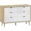 HOMCOM Cassettiera con 6 Cassetti in Legno per Camera da Letto, 110x40x75 cm, Bianco Lucido e Rovere | Aosom Italy