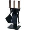 COMEX Porta attrezzi camino acciaio nero manico legno 3 accessori h. 43 l. 18 x 15 cm. Made in Italy