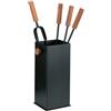 COMEX Porta attrezzi camino acciaio nero manico legno 4 accessori h.60 base 16 x 16 cm. Made in Italy