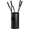 COMEX Porta attrezzi camino fiamma acciaio nero 4 accessori h.60 d. 16 cm. Made in Italy
