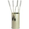 COMEX Porta attrezzi camino fiamma acciaio tortora sabbia 4 accessori h.60 d. 16 cm. Made in Italy