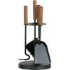 COMEX Porta attrezzi camino mini acciaio nero manivo legno 3 accessori h.42 d. 18 cm. Made in Italy
