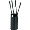 COMEX Porta attrezzi camino tondo acciaio nero e cromo 4 accessori h.60 d. 16 cm. Made in Italy