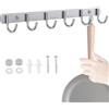 Zasvec Attaccapanni da Muro in Acciaio Inox 1 Set Appendiabiti da Parete Ganci Appendiabiti per Cucina Ganci da Parete Appendino da Muro con 6 Ganci per Cameretta, Cucina, Bagno, Argenteo