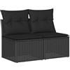 vidaXL Set Divani Giardino 2 pz con Cuscini Nero in Polyrattan Acacia, Set Divano da Patio, Set Divano in Rattan PE, Set arredo da Giardino