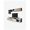 Avanti Trendstore [COLARI] - Parete da soggiorno, composta da 1 mobile TV con 3 vani aperti, 1 cassetto ed 1 anta a ribalta, 1 pensile con 1 anta a ribalta ed 1 vano aperto, poi sono anche compresi 3 cubi da muro - Grigio / marrone - Legno laminato