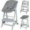 roba Seggiolone Born Up Set 2 in 1 - Design Stone quilted - Funzione Pieghevole - Imbracatura - 2 Posizioni - da 0 a 6 Mesi - Legno Laccato Grigio