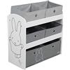 roba Scaffalatura Portaoggetti miffy - con 5 Scatole in Tessuto Grigio - 64 x 30 x 60 cm - per Riporre Pannolini, Vestiti, Giocattoli - per la Cameretta e per il Bagno - Legno Laccato Bianco