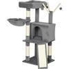 PawHut Albero tiragraffi per gatti con tappetino in sisal, piattaforma, tana e amaca, 40,5 x 40,5 x 103 cm, Grigio | Aosom Italy