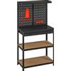 HOMCOM Banco da Lavoro con Pannello Portautensili Forato, 2 Ripiani e Cassetto, in Acciaio e Legno, 80x40.5x155 cm, Nero | Aosom Italy