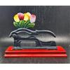 rompinoci ghisa con fiori decorati su base legno rossa cm 19 x 6 x 13,5