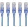 Monoprice Cavo patch Ethernet Cat6A UTP, 30 AWG, 5 G, in puro rame nudo, antigroviglio, RJ45, serie SlimRun, 15 m, blu, confezione da 5