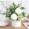 LADADA Fiori artificiali ortensia e piccolo vaso in ceramica pianta finta foglia di eucalipto bacche composizione floreale per la decorazione della casa (bianco)