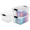 Iris Ohyama Scatole Portaoggetti in con Coperchio, 15L, Lotto di 3, Trasparente, Clip di Bloccaggio, Empilabile, Maniglia, Per Camera, Armadio, Ufficio, Organizzatore, Senza BPA, DDNTB-15