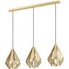 Eglo Carlton - Lampada a sospensione in legno a 3 luci, da appendere sopra il tavolo da pranzo, in metallo dorato dal design retrò, lampada a sospensione con attacco E27, L 80, 5 cm