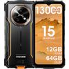 DOOGEE Fire 5 Rugged Smartphone, Batteria 13000mAh 10W 4G Android 15 Telefono Indistruttibile,6.6''HD+90Hz, 13MP+8MP AI Fotocamere Cellulare Antiurto, 12GB+64GB/2TB, IP68/NFC/OTG/3 slot (Arancia)
