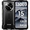 DOOGEE Fire 5 Rugged Smartphone, Batteria 13000mAh 10W 4G Android 15 Telefono Indistruttibile,6.6''HD+90Hz, 13MP+8MP AI Fotocamere Cellulare Antiurto, 12GB+64GB/2TB, IP68/NFC/OTG/3 slot (Nero)