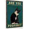 ALKB Cartello da bagno con gatto smoking, decorazione da parete, divertente, in metallo, 20 x 30 cm, con scritta in lingua inglese Are You Pooping, decorazione da parete con gatto nero